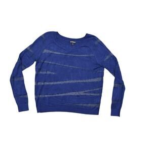 Express Blue Pullover Sweater XS Rayon Lace See Through Long Sleeve